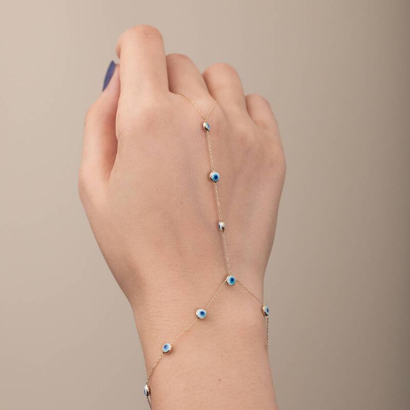 European and American Cross-Border Fashion Simple Women's Jewelry Multi-Evil Eye Chain Bracelet Retro Bohemian Trendy Finger Ring