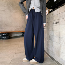 2025新款秋季休闲宽松阔腿裤女高级慵懒感直筒裤子女藏青色梧桐裤