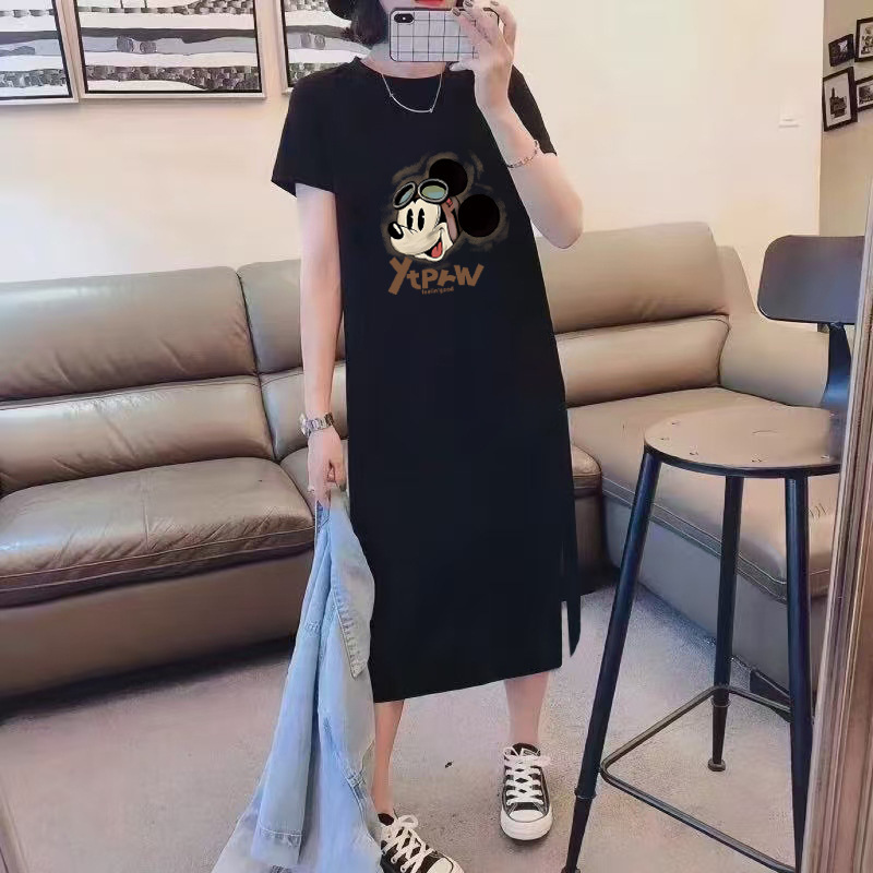 Casual Dress for Women 2025 Summer European Hot Style Straight Skirt Loose Mid-Length T-Shirt Skirt Lazy Long Skirt