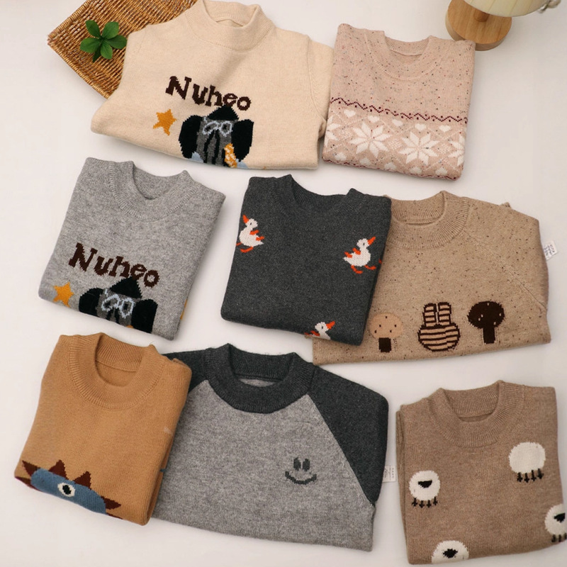 Factory Wholesale] Thickened Wool Boys' Cashmere Sweater Warm Jacquard Winter Knitted Bottoming Sweater Boys' Inner Wear