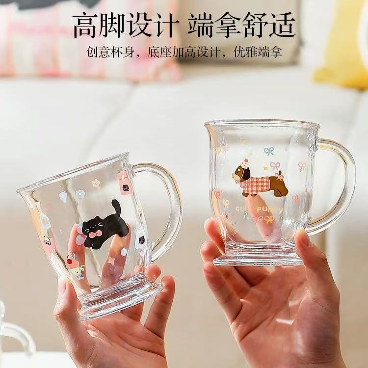 少女心INS法式玫瑰玻璃杯蝴蝶结碎花冷萃杯情侣牛奶杯咖啡早餐杯|undefined