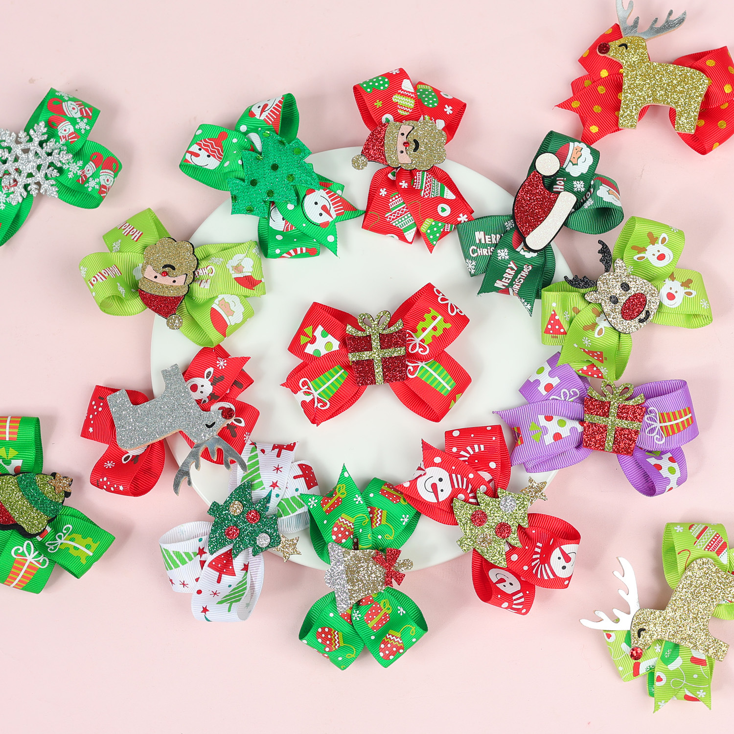 Navidad Estilo De Dibujos Animados Niños Árbol De Navidad Papá Noel Alce Trenzado Roscado Pinza Para El Cabello display picture 3