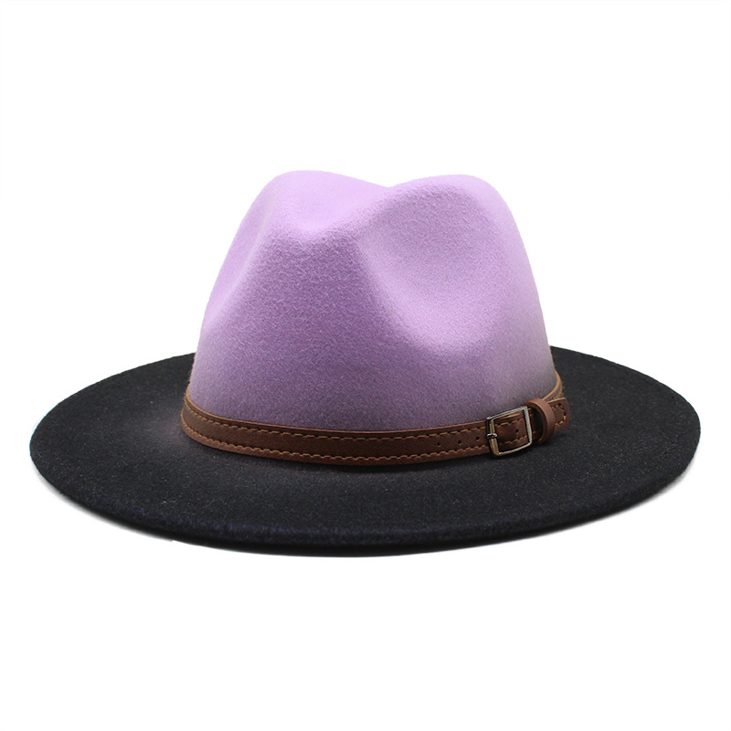 Felt Fedora Hat Unisex Gradient Wool Wide Brim Jazz Hat Style_voghion.com