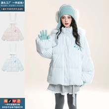 潮牌高街兔耳连帽棉衣外套女冬季加厚美式毛领座山雕棉服厂家直发