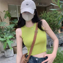 跨境货源-接订单-价格实在脐短款针织背心2024吊带打底上衣女