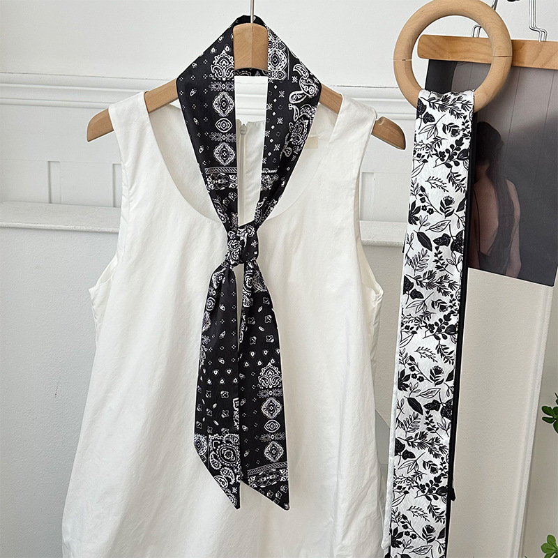 Pañuelo de seda, banda larga, sensación de alta calidad, bufanda pequeña decorativa, bolsa de toalla de seda, envuelta, pañuelo floral, cinta para el cabello, serpentín para el cabello