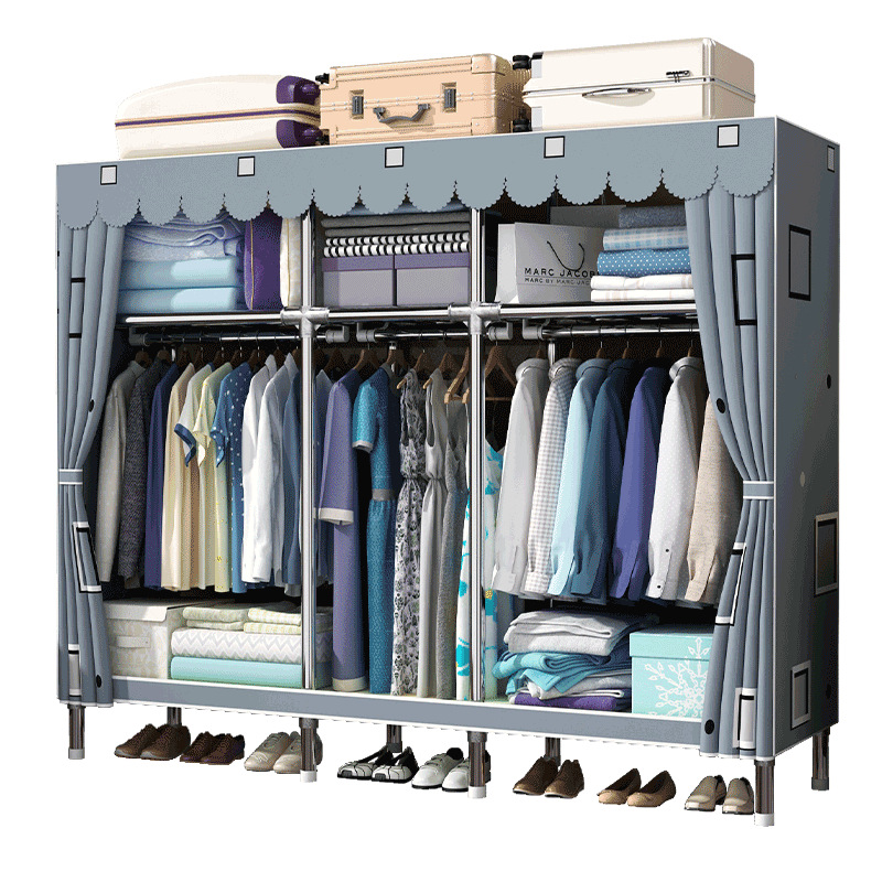 Simple Cloth Wardrobe Household Bedroom Alloy Interface Wardrobe Steel Pipe Thick Reinforced Economical Assembly Storage Wardrobe