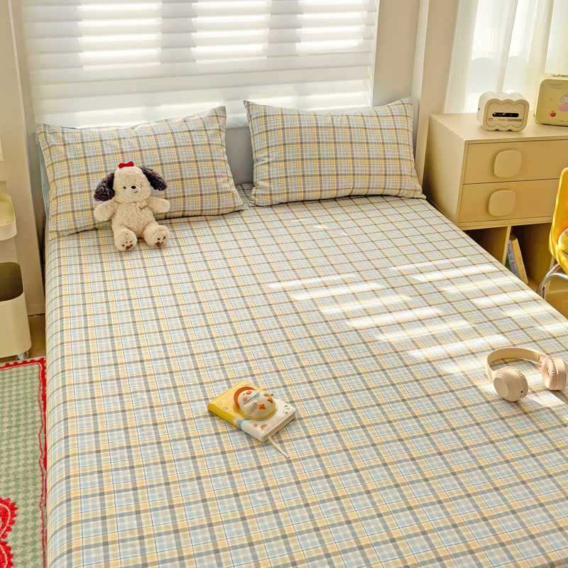Sábanas a cuadros de algodón puro pieza individual 100 cama individual de algodón funda de almohada para dormitorio infantil traje de tres piezas