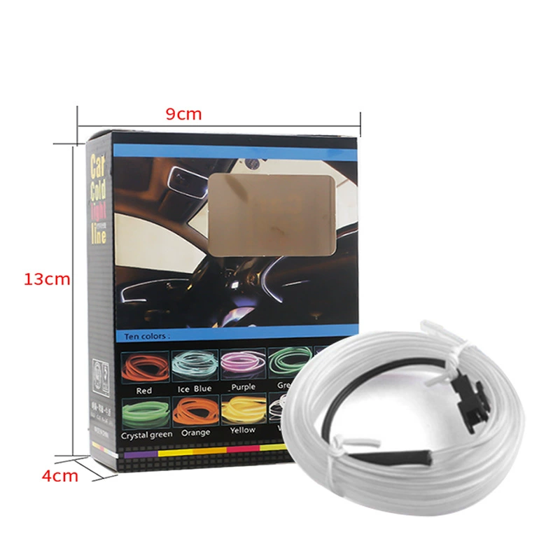 EL Wire LED Strip Light, 5m/3m/2m, 9 Colors, Flexible Waterproof Car Interior Lighting (12V inverter)