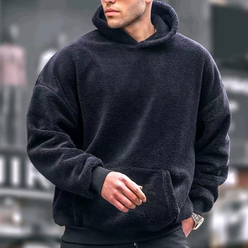 Herren Winter Kapuzenpullover Aus Flanell Mit Lammwolle Gefüttert_voghion.com