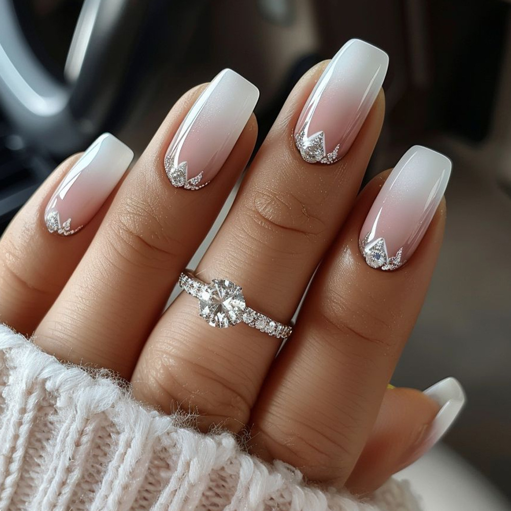 Polvo de jade blanco gradiente manicure polvo de plata montaña parche de uñas falsas sensación de alto nivel de venta caliente transfronteriza desgaste de uñas image 1