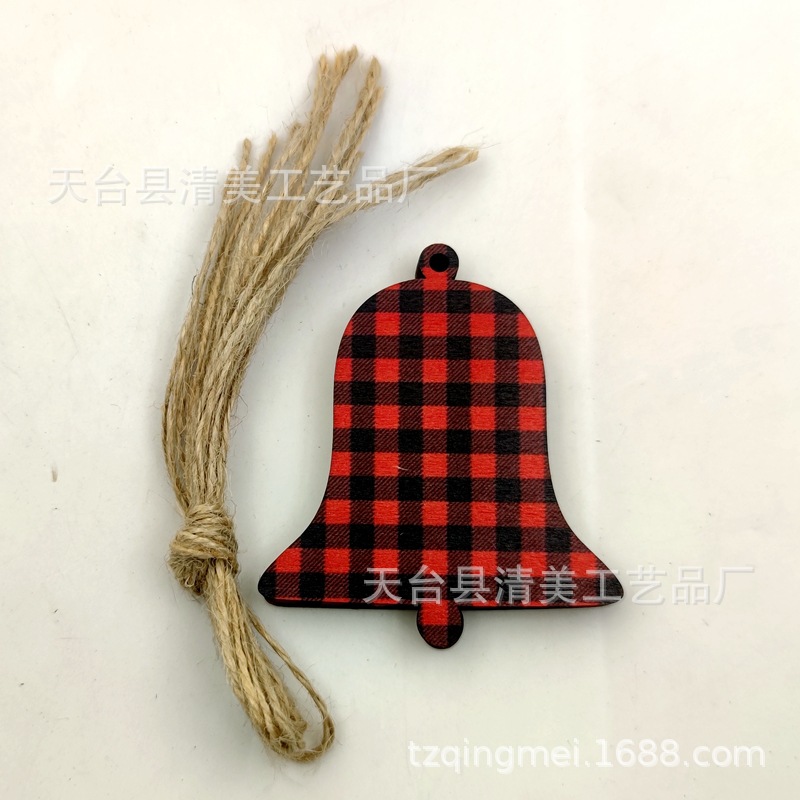 33 rojo y negro Plaid SERIE DE Navidad madera chips colgantes decorativos de Navidad se pueden combinar libremente con 10 piezas en un paquete