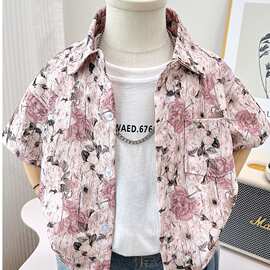 男童碎花衬衫短袖潮款儿童衬衣夏季小童寸衫衣服韩版夏装2026新款