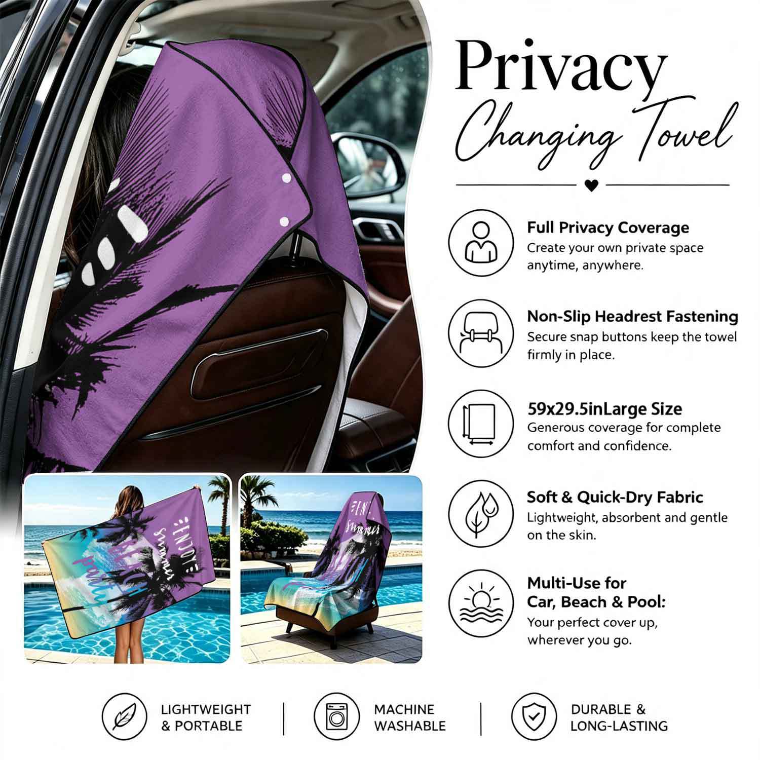 Printed bath towel and car seat cover 2-in-1, ultra-fine fiber outdoor beach and car dual-use universal seat cushion