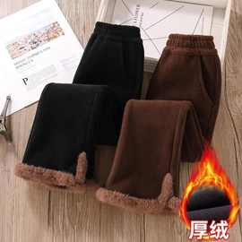 女童喇叭裤冬季加绒特厚保暖一体羊羔绒黑色洋气儿童一条过冬裤子
