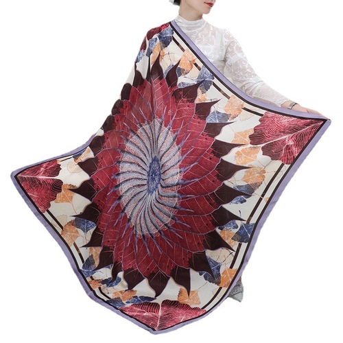 Xiaoxiang Spring and Autumn high-end imitation silk black and white 110 large square scarf Li brocade polyester scarf camellia sunscreen scarf for women
