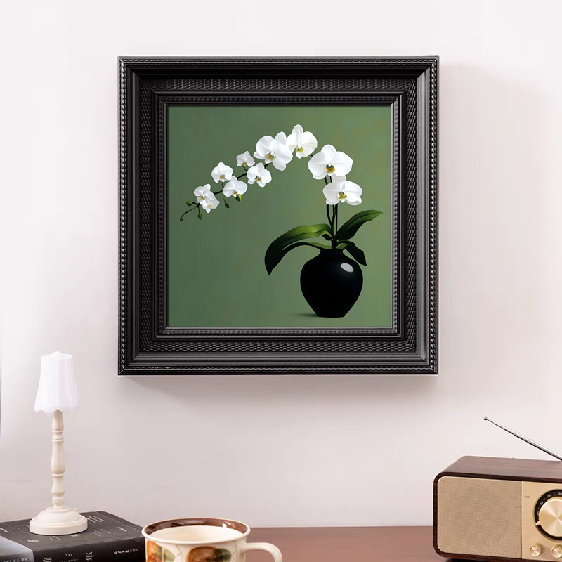 中古风客厅小众艺术蝴蝶兰背景墙装饰画法式复古餐厅卧室玄关挂画