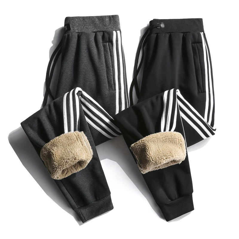 [Factory] утолщенные зимние спортивные штаны с тремя полосами на флисовой подкладке, мужские бархатные штаны из ягненка, теплые спортивные штаны, Мужские штаны до щиколотки