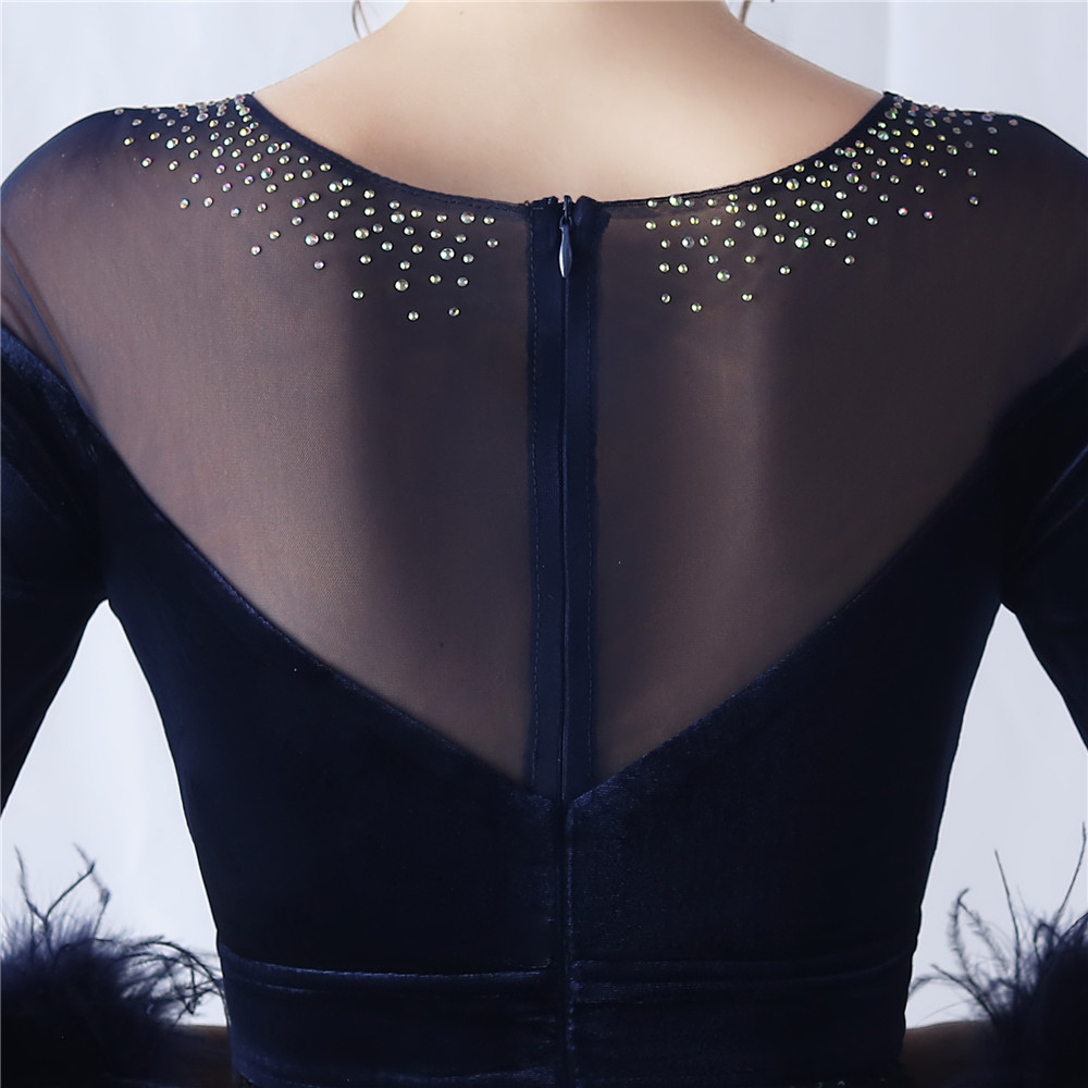 Women's gradient beaded diamond velvet high-end evening dress_voghion.com