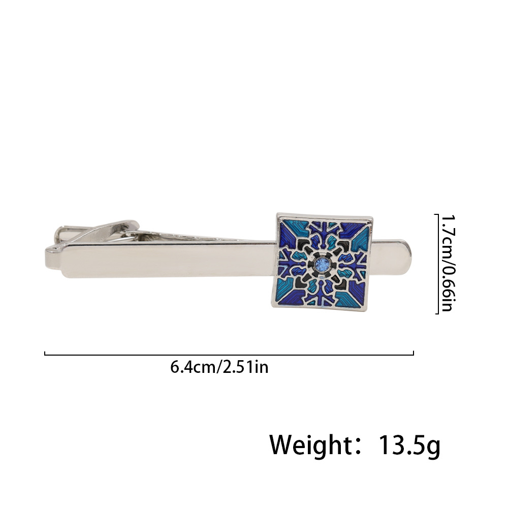Cufflinks And Tie Clip Set With Blue Pattern For French Shirts_voghion.com