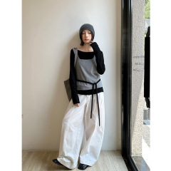韩版宽松高腰阔腿裤女20025秋季新款十三行配腰包百搭白色长裤