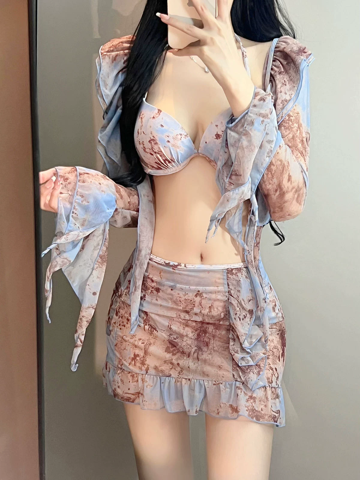 Сексуальный ретро раздельный купальник, пляжный комплект, 4 предмета