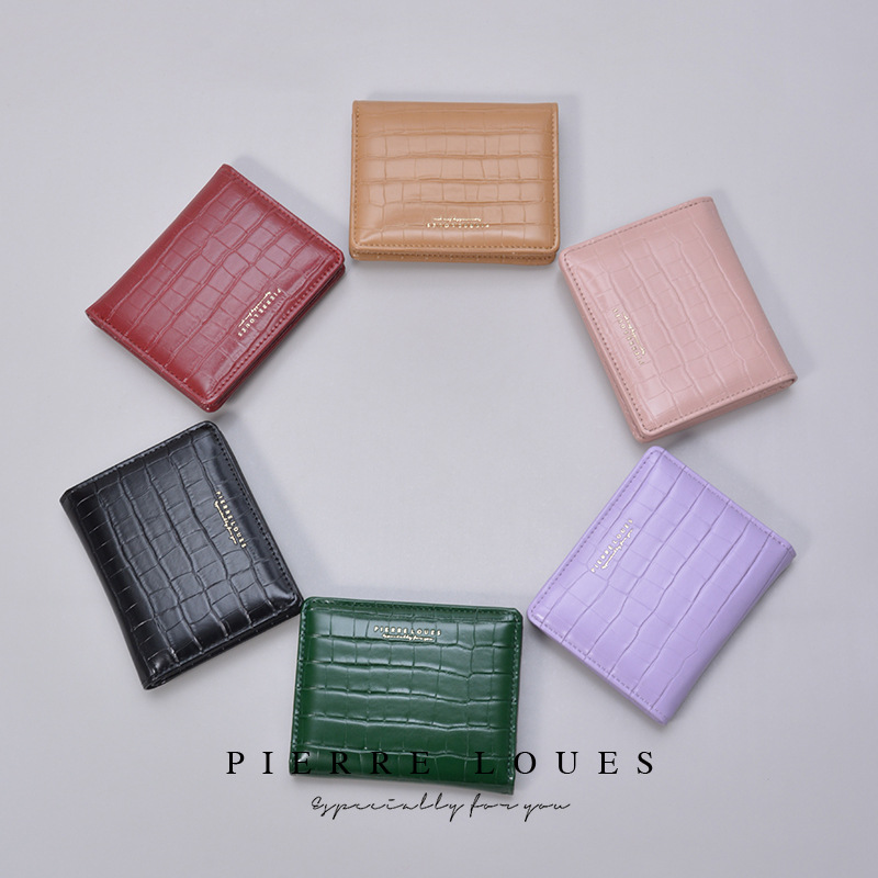 Cross-border spot francés de lujo ligero billetera corta de dama cocodrilo doble plegable multi-tarjeta cremallera bolso de cambio de mujer