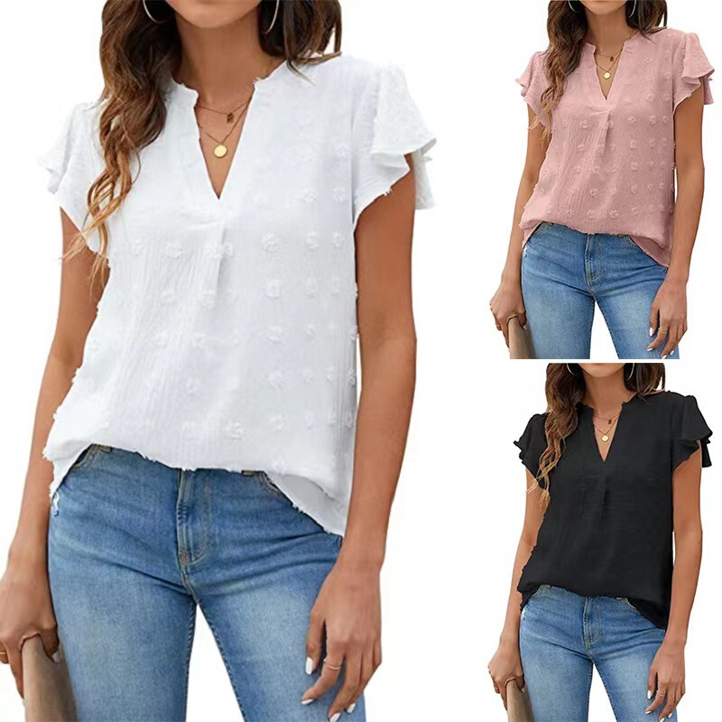Ins Cross-Border European and American Clothing Shirts 2023 Amazon Independent Station Hot Selling Ruffled Elegant Chiffon Shirt Summer