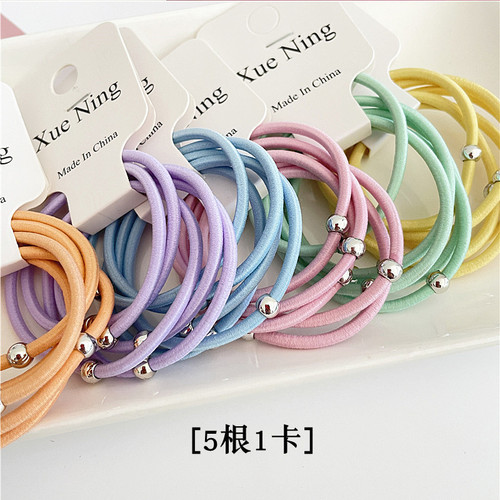 5 pieces 1 card Korean version simple basic silver beads solid color hair ring internet celebrity isn cute hair tie candy color headband