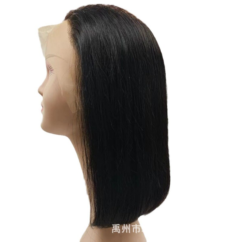Front Lace Real Wig Full Head Cover Short Straight Bobo Boa Human hair13X4 Natural Black Hair Cover