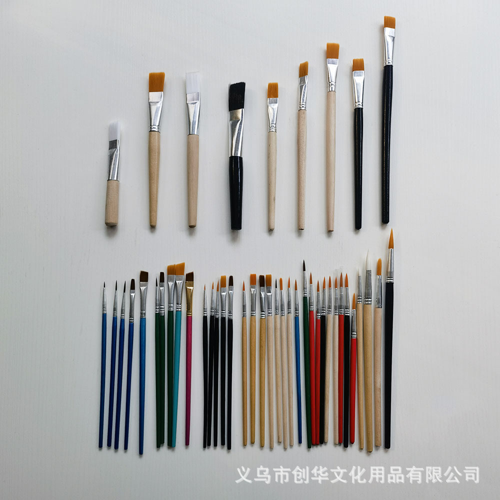 加工定制多种木杆尼龙毛画笔刷木杆扁平头圆尖头扁斜头尼龙毛画笔