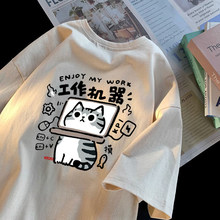 重磅纯棉圆领短袖T恤男春秋季美式潮牌嘻哈印花宽松情侣款体恤衫