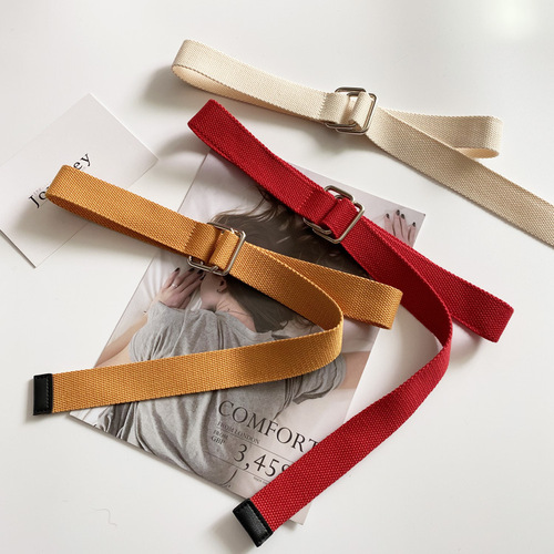 Canvas Belt for Young Students, Ins Personality, Korean Style Men's Pants Belt, Simple and Versatile, Double Ring Decorative Belt for Women
