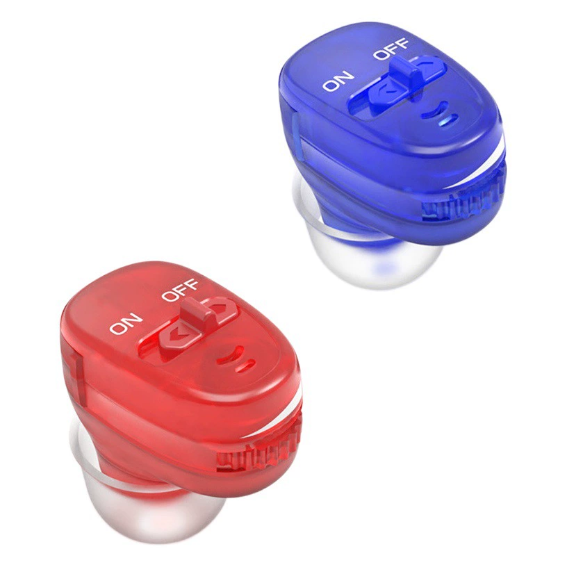 Трансграничные слуховые аппараты на батарейках для пожилых людей, внутриканальные, компактные, невидимые, красные и синие модели, удобные слуховые аппараты, внутриканальные.