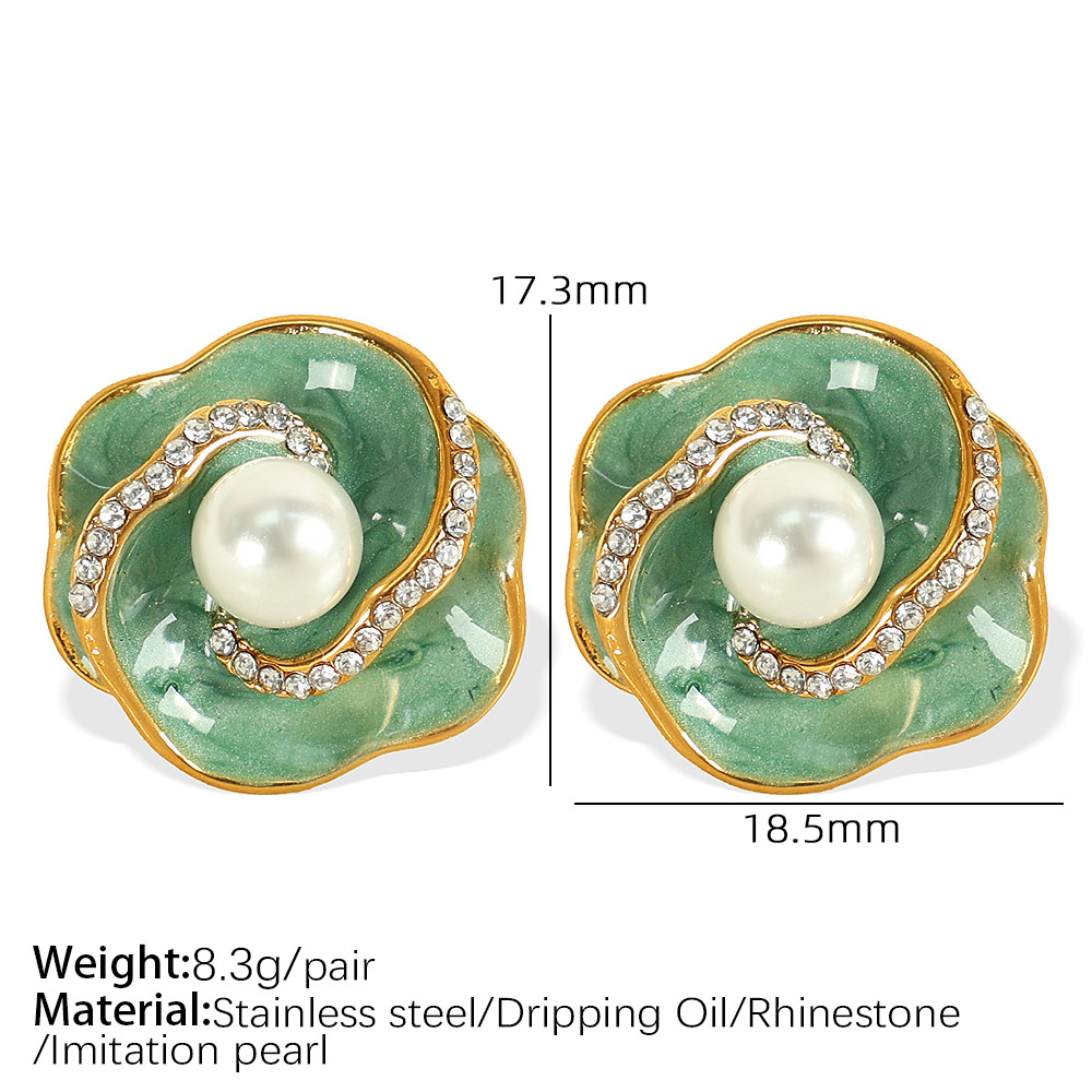 EH660 rhinestone green oil gold earrings