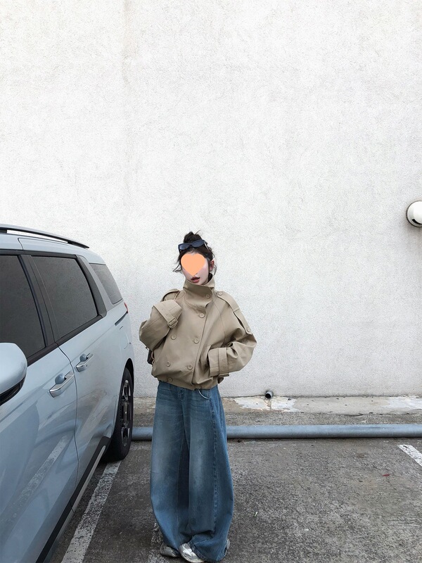 2025秋季新款英伦风双排扣立领短款风衣女宽松时尚流行工装外套潮|undefined