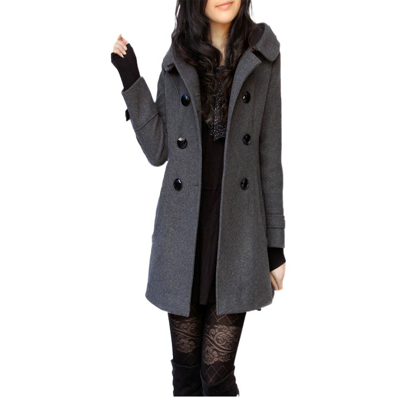 В наличии Amazon Новое зимнее теплое шерстяное женское приталенное хлопковое пальто с длинным рукавом Шерстяное пальто с капюшоном W185