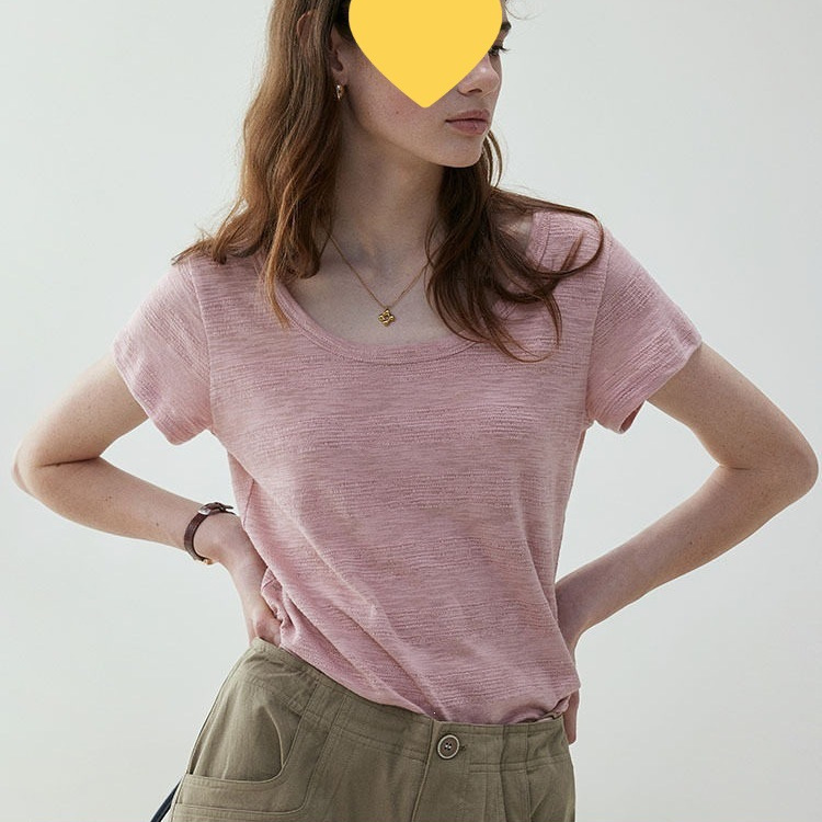 "Mustard" Korean Style Versatile Simple U-Neck Casual T-Shirt for Women, New Summer Style Relaxed Loose Top "Mustard" Korean Style Versatile Simple U-Neck Casual T-Shirt for Women, New Summer Style Relaxed Loose Top