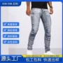 跨境撕裂弹力休闲牛仔裤