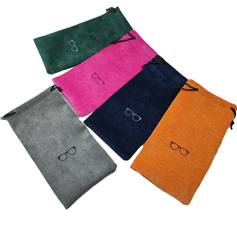 Fábrica de stock rápido de alta calidad bolsa de almacenamiento de color tela de lana bolsa de ojos bolsa de gafas de sol bolsa de cuerda de tracción bolsa de gafas