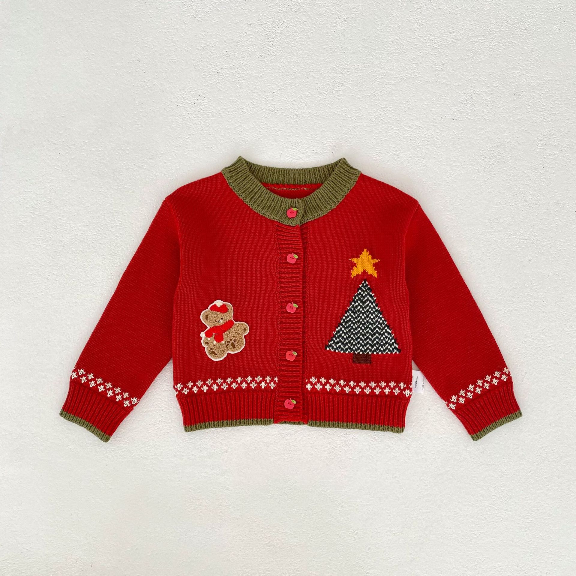 Children's Cardigan Christmas Clothes Baby Cotton Crew Neck Coat Top