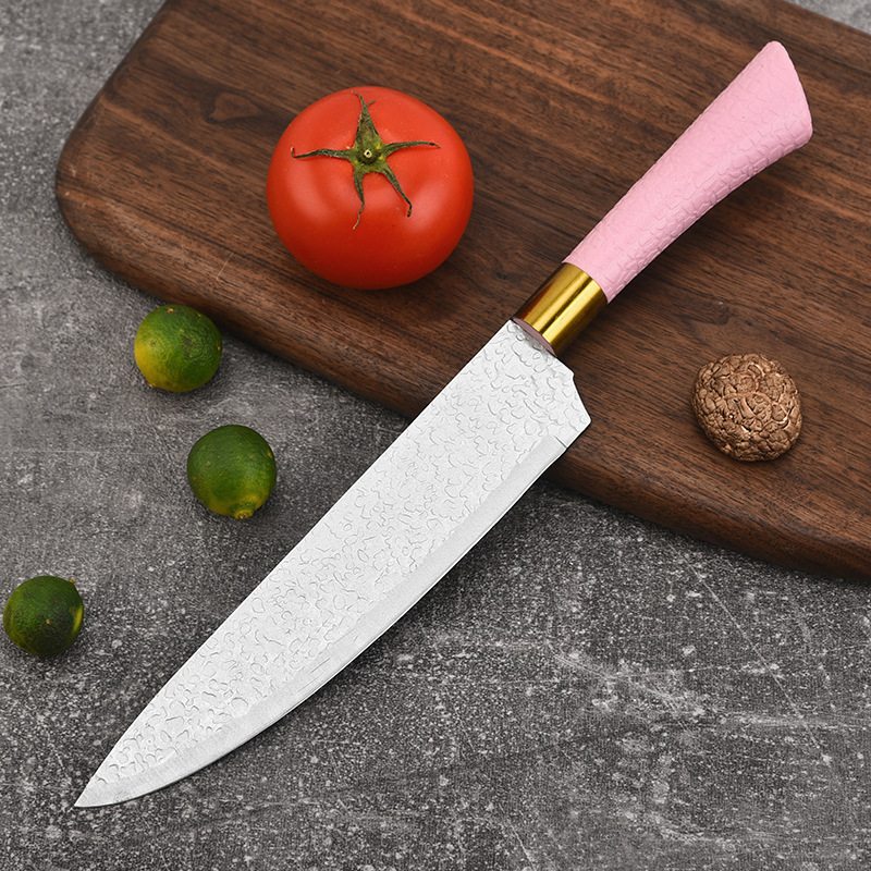 En stock al por mayor galvanoplastia herradura mango martillo patrón combinación cocina vegetal corte carne seis piezas traje de cuchillo de acero inoxidable