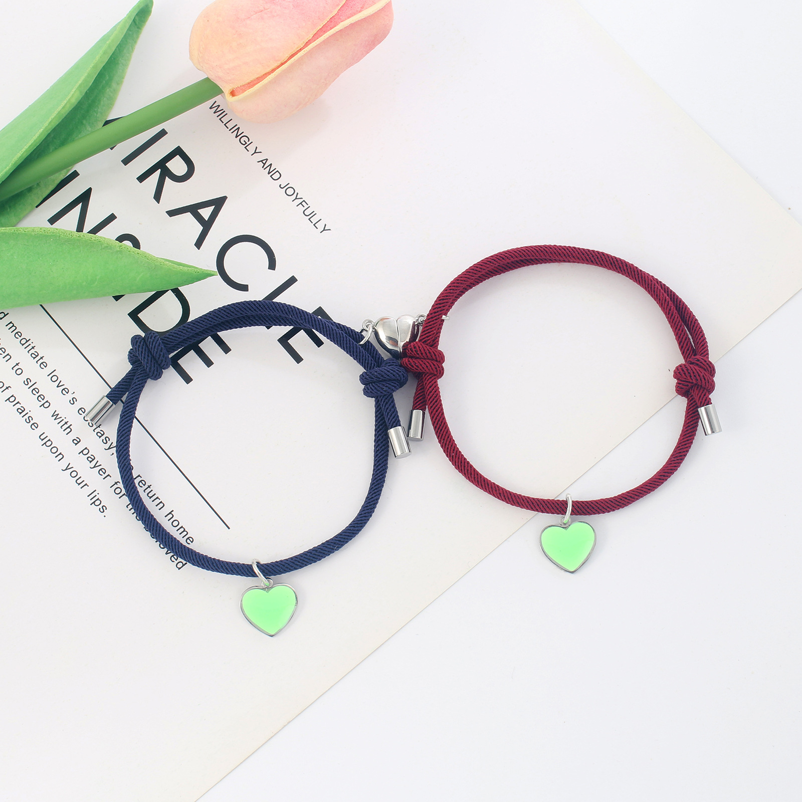 Fashion Heart Shape Alloy Mixed materials Handmade Unisex Bracelets 1 Pair