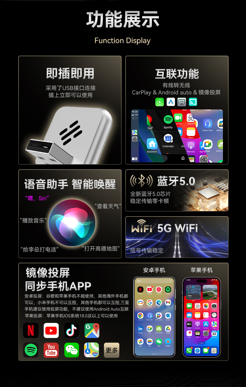 Cross-Border Wired to Wireless Carplay Module 4-in-1 Mirror Screen Projection Car Smart Box Carplay Box