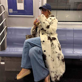 亚马逊跨境长款仿皮草外套秋冬季时尚欧美风环保皮草气质简约外套