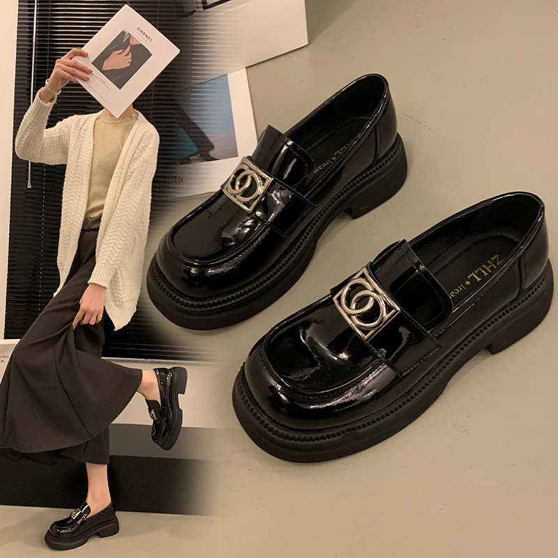 A1002-2 Thick-soled Loafers British Style Small Leather Shoes Wide Feet Fat Large Size Women's Shoes41-43