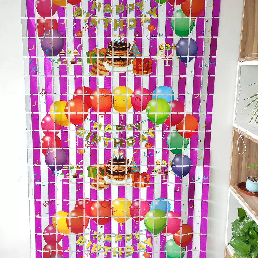 派对背景装饰雨丝方块帘生日场景布置气球亮光生日方块帘