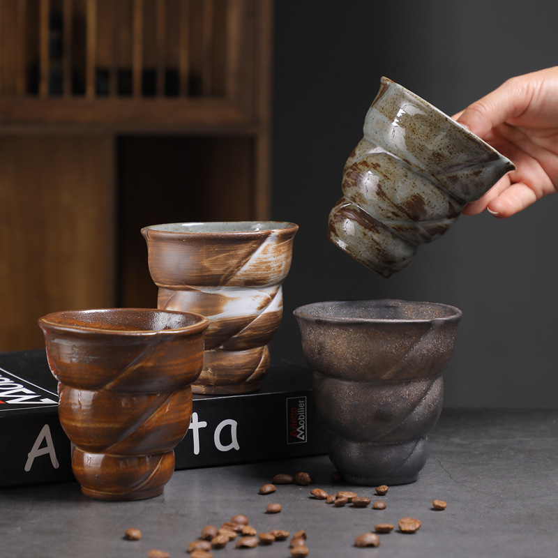 Top Quality Vintage Ceramic Coffee Kiln-Fired Cup, Middle Eastern Handleless Mug, Vintage Rustic Pottery Breakfast Cup_voghion.com