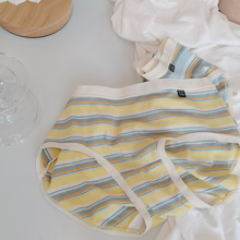 N8031无蕾丝轻感 粉蓝黄彩虹条纹内裤柔软少女三角裤日系简约