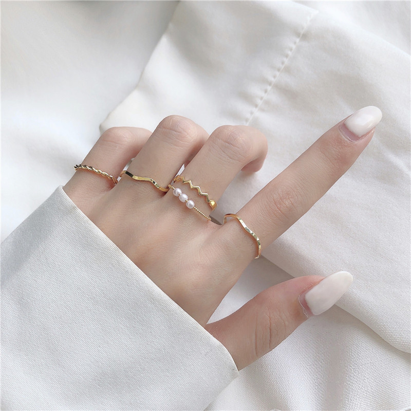 Ins Japanese And Korean Simple Wave-Shaped Personality Niche Design Sense Temperament Internet Celebrity Tail Ring Set_voghion.com